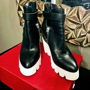 Ash,black leather wedge snicker bootie,size 6